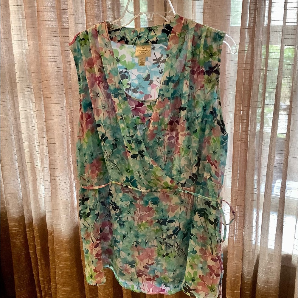 St. John’s Bay, 2X, spring summer top layered look side tie